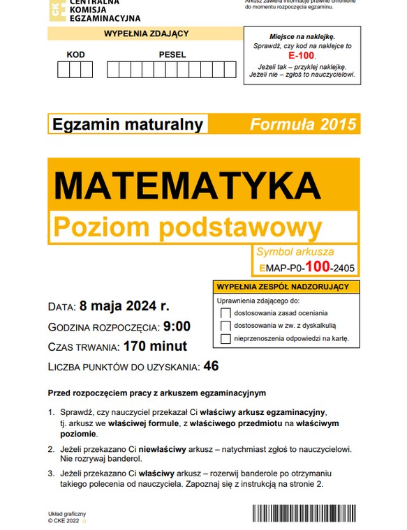 Matura 2024. Matematyka - poziom podstawowy [ARKUSZE CKE]