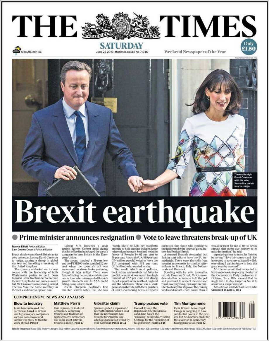 The Times: "Brexit - trzęsienie ziemi"
