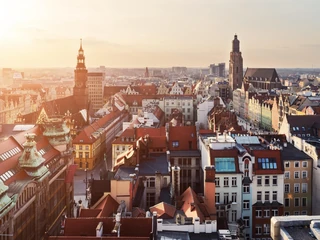 Panorama of the city skyline at sunset Wroclaw, Poland