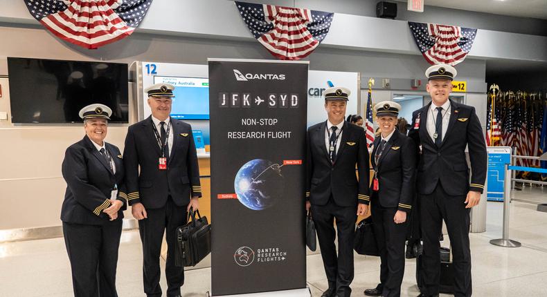 Nearly 20 hours in the air can take a toll on the human body, but fortunately the four pilots who worked the Project Sunrise research flight were able to get some rest during the trip (also pictured, on the left, is Captain Lisa Norman, the pilot who took delivery of the plane from Boeing's factory in Seattle).