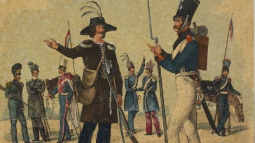 Rysunek przedstawiający żołnierzy różnych formacji polskich z okresu wojen napoleońskich - domena publiczna