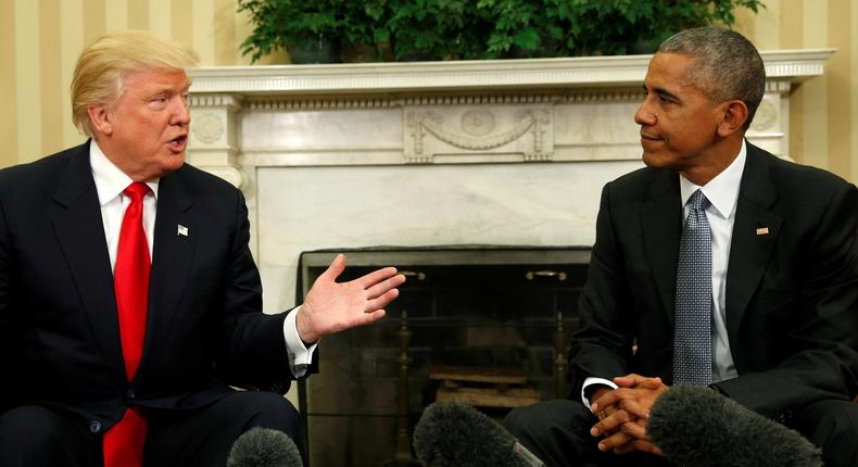 Donald Trump, then the president-elect, meeting with President Barack Obama in the Oval Office on November 10.