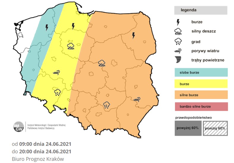 Prognoza burz IMGW na czwartek