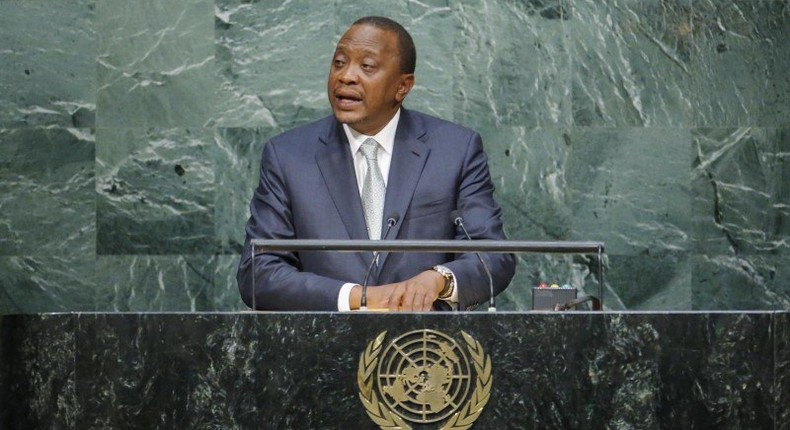 Kenya's President Uhuru Kenyatta addresses attendees during the 70th session of the United Nations General Assembly at the U.N. headquarters in New York September 28, 2015. REUTERS/Eduardo Munoz