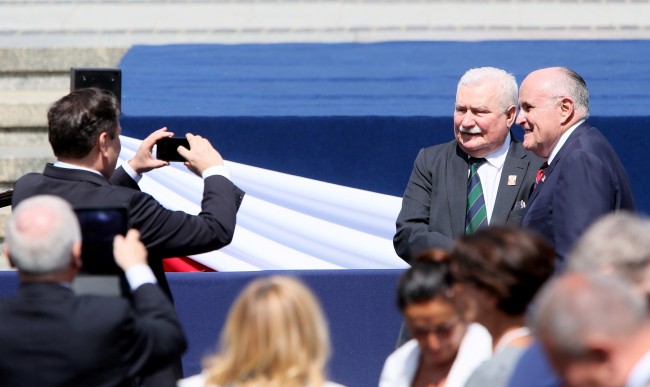 Lech Wałęsa w czasie wizyty Donalda Trumpa w Polsce