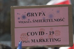 Protest zwolenników teorii spiskowych w sprawie koronawirusa