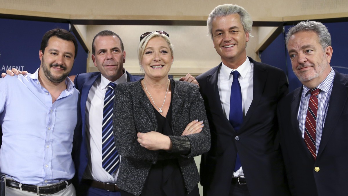 Salvini of Italy's Lega Nord party, Vilimsky of Austria's Freedom Party, Le Pen of France's National