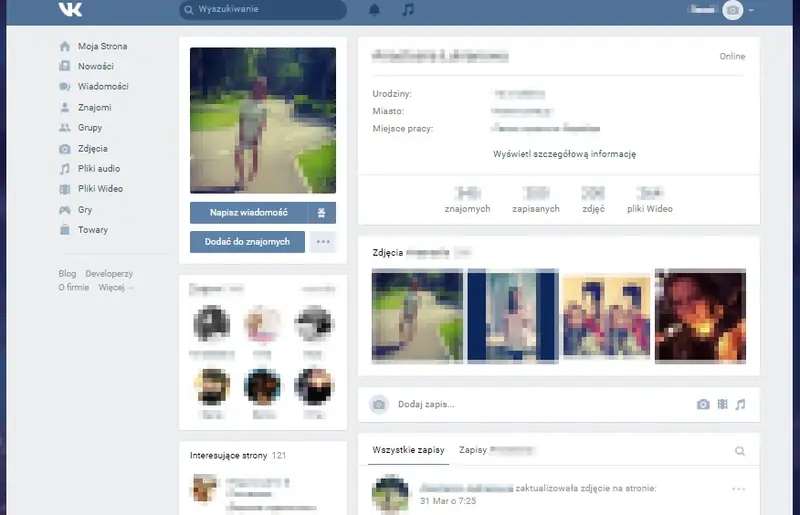 Profile na VK przypominają te z Facebooka jeszcze przed wprowadzeniem &quot;osi czasu&quot;