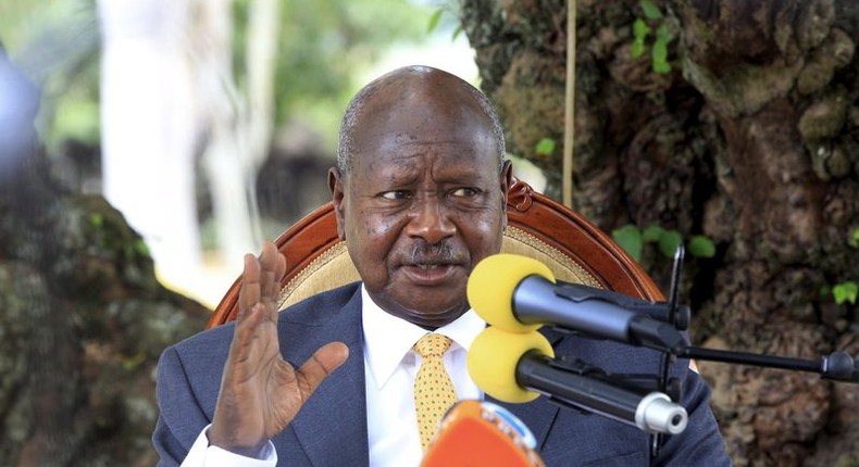 Uganda President elect Yoweri Museveni addresses the nation at his country home in Rwakitura, Kirihura district in western Uganda, February 21, 2016. REUTERS/James Akena