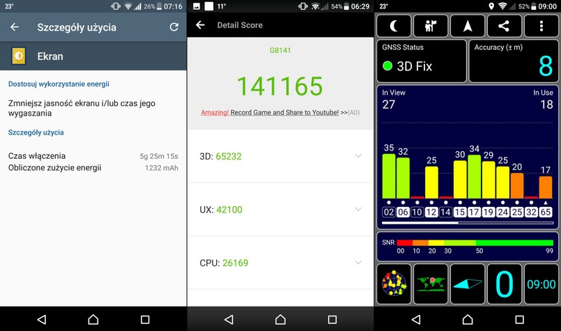 Sony Xperia XZ Premium - test baterii, AnTuTu benchmark, GPS