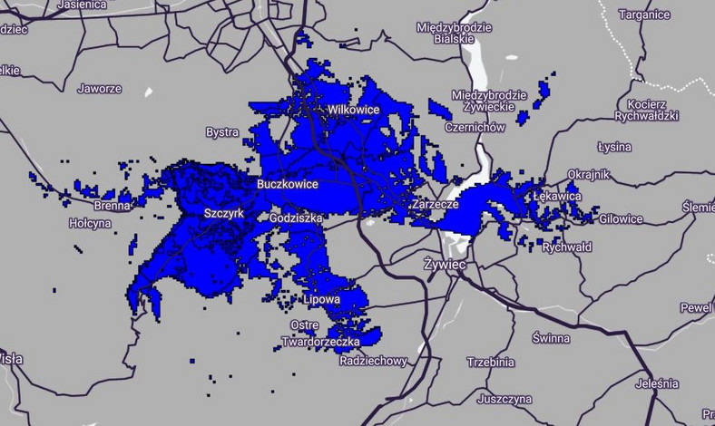 Mapa zasięgu 5G w Play - Szczyrk i okolice