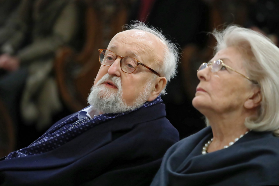 Krzysztof Penderecki z żoną podczas koncertu z okazji 85. urodzin kompozytora w 2018 r.