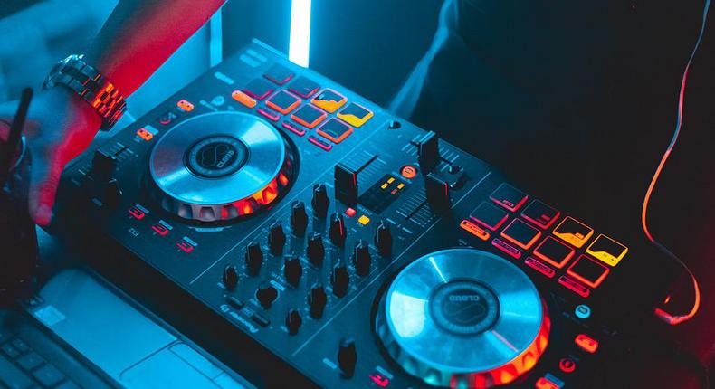 Stock image of a DJ's turntables