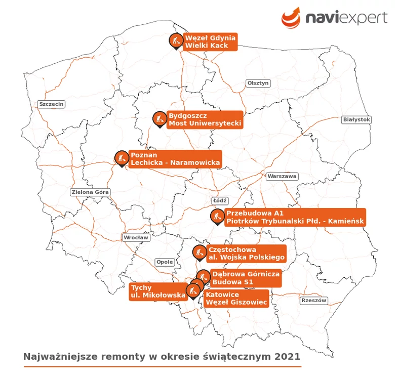 Mapa remonty najważniejsze