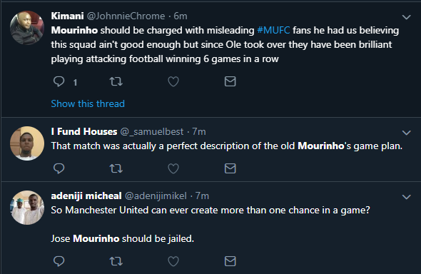 Jose Mourinho was dragged on Twitter as United beat Tottenham (Twitter) 