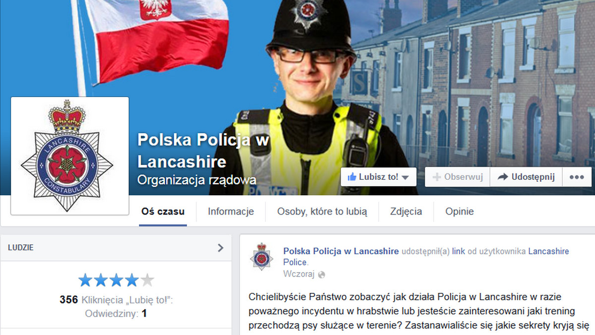 Policja w Lancashire stworzyła swój fanpage na Facebooku w większości prowadzony po polsku. Ma on pomóc zwiększyć zaangażowanie Polaków w lokalne sprawy.