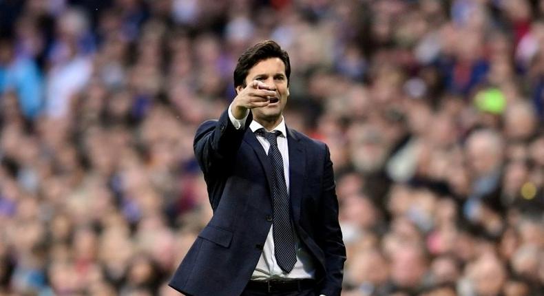 Real Madrid coach Santiago Solari gives instructions