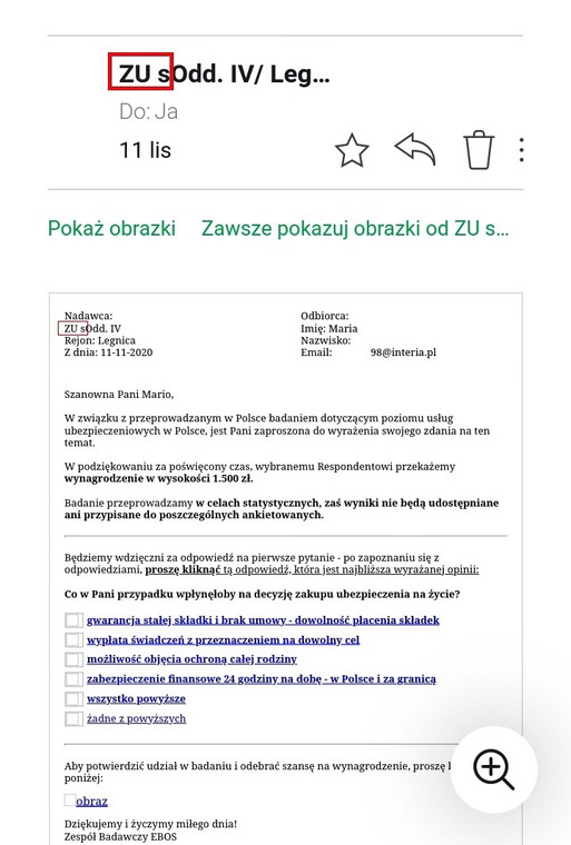 Przykładowe oszustwo