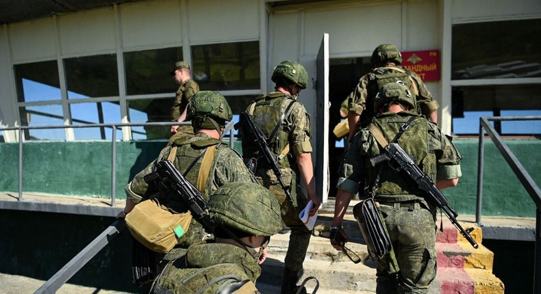 Russian servicemen take part in military exercises at the Uspenovskyi training ground outside the city of Yuzhno-Sakhalinsk, Russia, on September 4, 2022.Kirill Kudryavtsev/AFP via Getty Images