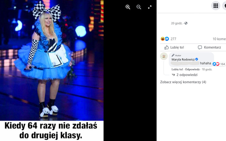 Maryla Rodowicz zaśmiała się z grafiki zamieszczonej przez jej fana w sekcji komentarzy