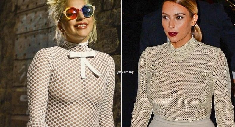 Lady Gaga and Kim Kardashian rock similar see through outfits 