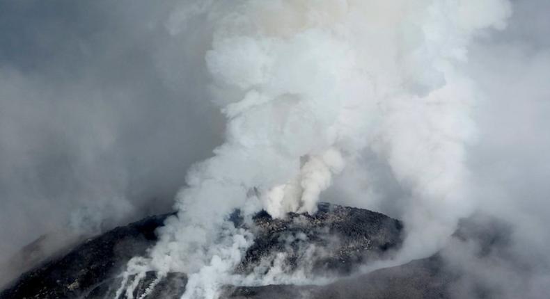 An aerial view of the crater of the Mexico's Colima or Fire Volcano spewing gas and ash in this photo released by Civil Protection of Jalisco on September 30, 2016.