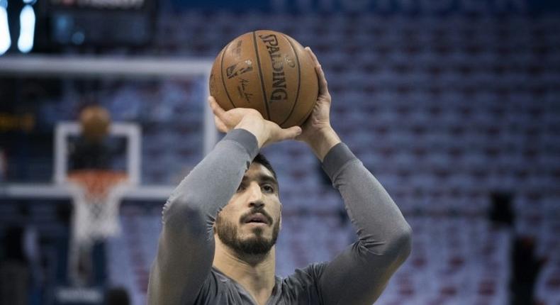 Enes Kanter of the Oklahoma City Thunder, pictured in April 2017, was detained and released at a Bucharest airport after being told his passport had been canceled