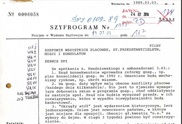 MSZ odtajnił szyfrogramy z 1989 roku