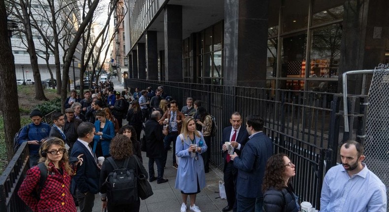 Members of the media line up to get inside Manhattan's criminal court.ADAM GRAY/Getty Images