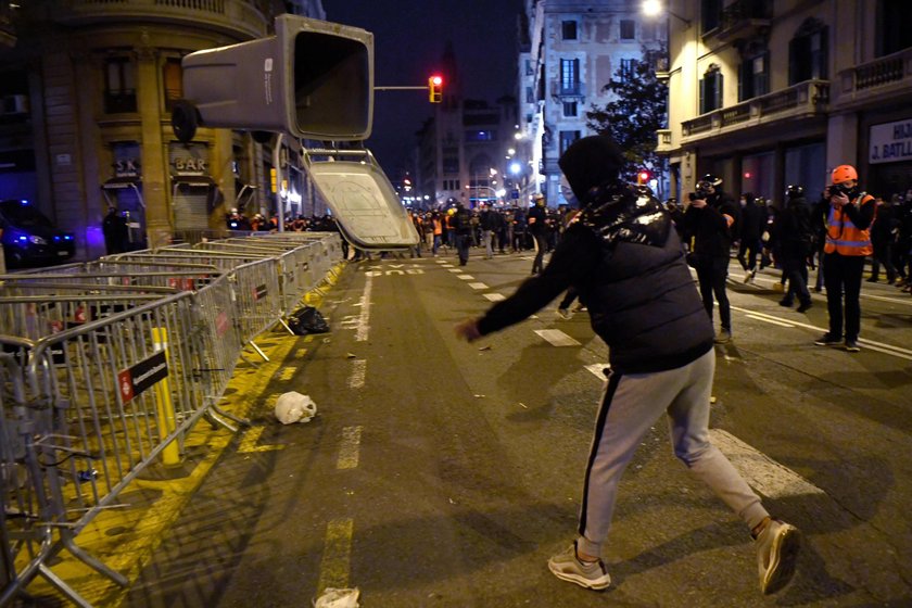 Supporters of Catalan rapper Pablo Hasel protest in Barcelona