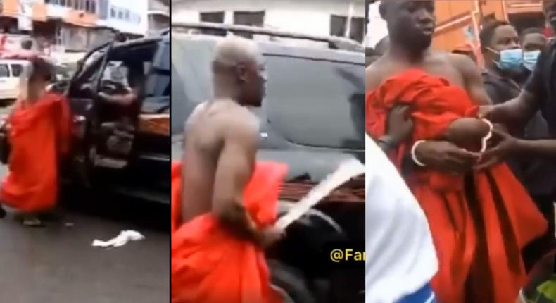 Angry man chases Toyota V8 driver in Kumasi street with machete over sex with his wife (video)