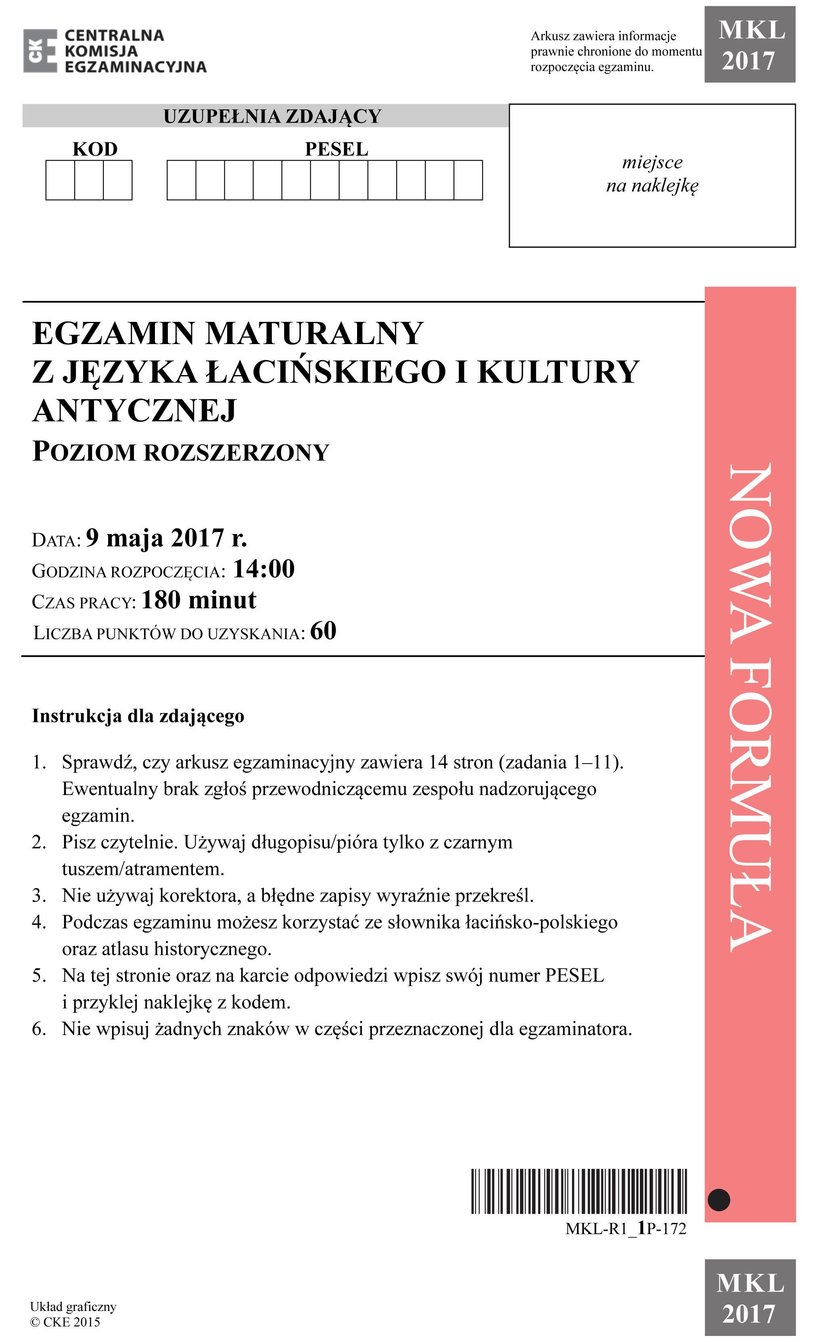 Matura 2017 język łaciński i wiedza o kulturze klasycznej arkusze pytań i odpowiedzi