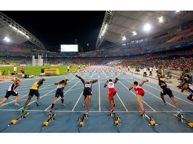 Finał 13 IAAF Mistrzostw Świata w lekkoatletyce. 110 m przez płotki mężczyzn. Daegu. Kora Południowa
