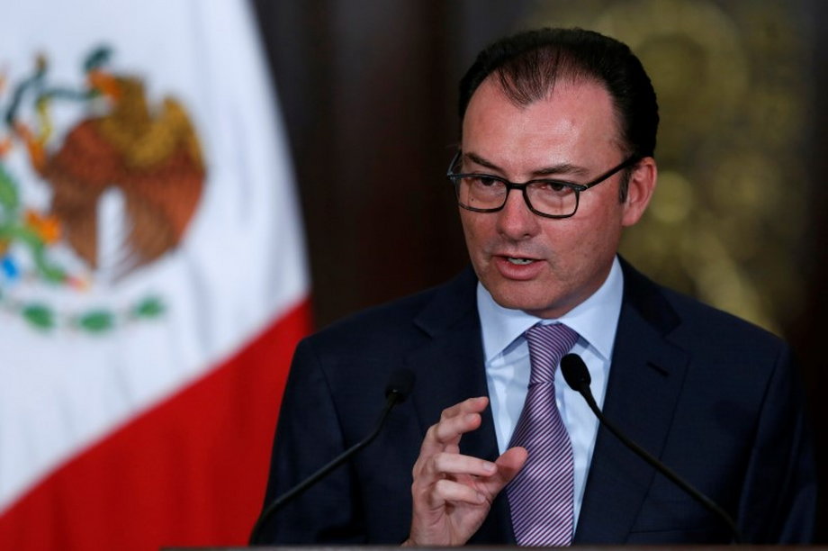 Mexican Finance Minister Luis Videgaray speaks during an official ceremony at the National Palace in Mexico City, February 4, 2015.