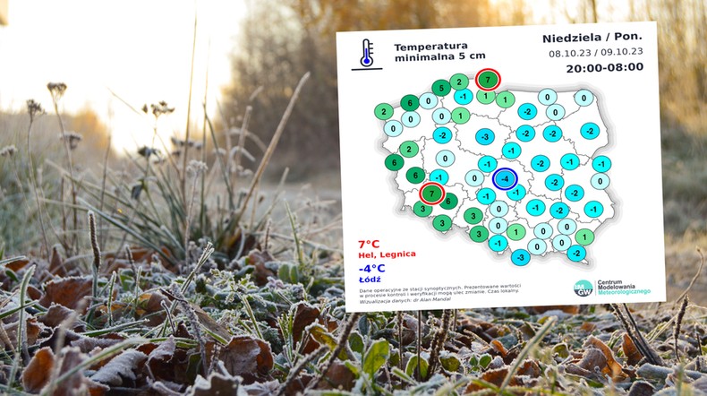 Za nami pierwsze tej jesieni przymrozki (mapa: IMGW)