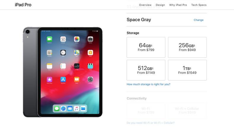 ipad pro storage pricing