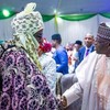 President Bola Tinubu exchanging handshake with former Emir of Kano State, Sanusi Lamido Sanusi. [Twitter:@EzumaAndre2745]
