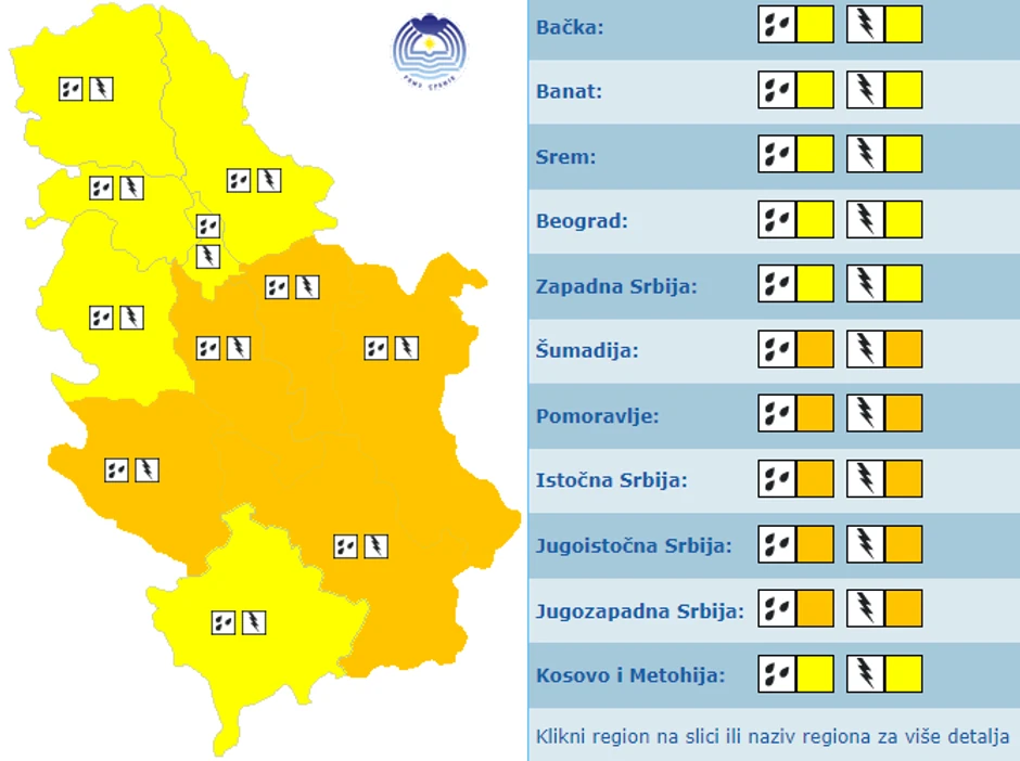 Meteoalarm za sredu, 8. maj