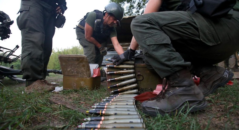 Anti-aircraft gunners with an air-defense unit of Ukraine's National Guard on a combat mission in August.Vyacheslav Madiyevskyi/ Ukrinform/Future Publishing via Getty Images