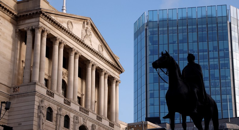 A general view shows The Bank of England in the City of London financial district, amid the outbreak of the coronavirus disease (COVID-19), in London, Britain, November 5, 2020.
