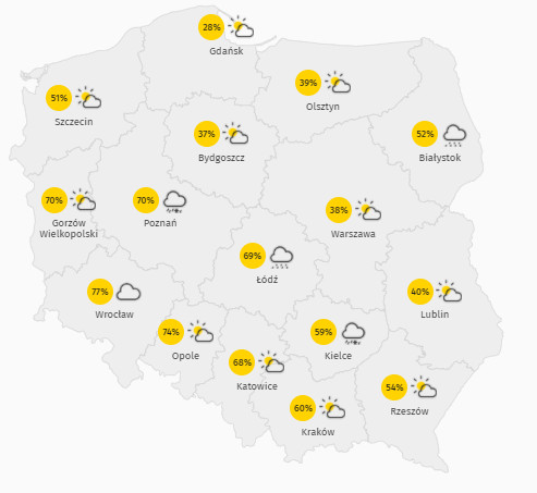 Prognoza zachmurzenia w sobotę 24 kwietnia