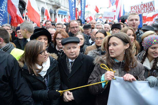 Prezes Prawa i Sprawiedliwości Jarosław Kaczyński podczas V Marszu Wolności i Solidarności, PAP/Jacek Turczyk