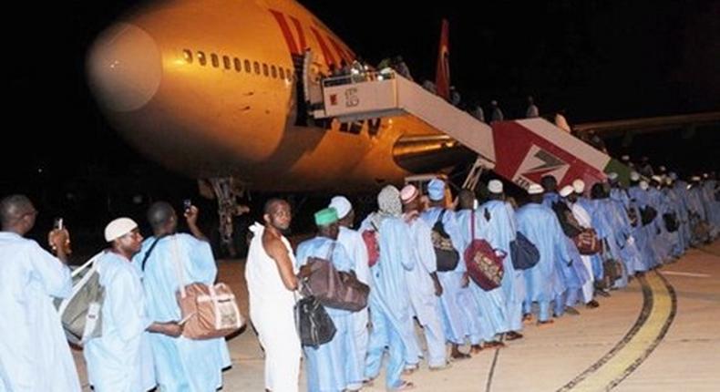 Nigerian pilgrims about to board a plane