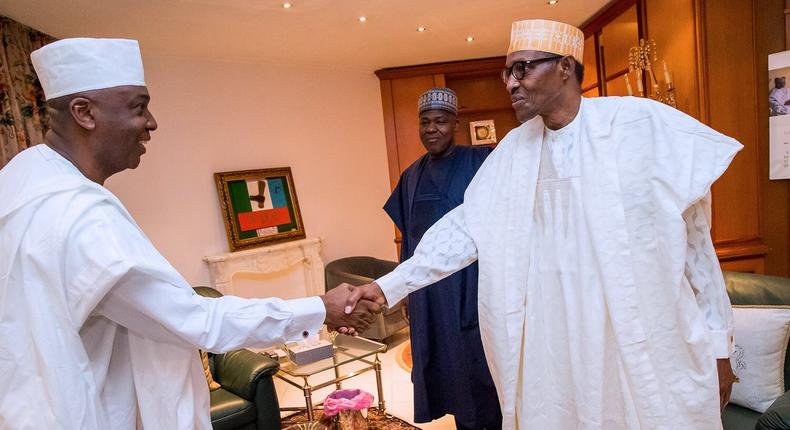 President Buhari meets with Senate President Bukola Saraki and Speaker Dogara to discuss the Plateau killings