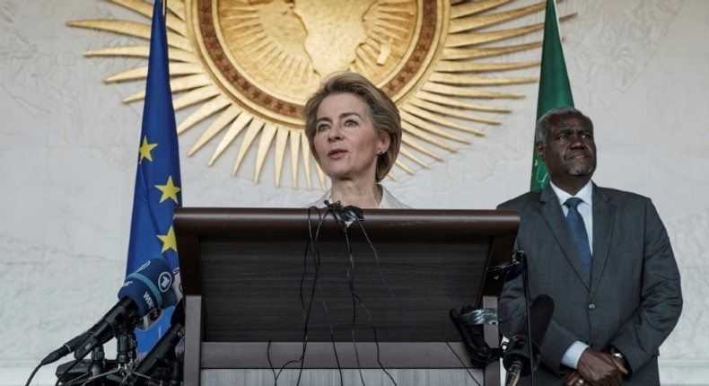 European Commission president Ursula von der Leyen in Ethiopia's capital Addis Ababa, her first trip outside Europe since being appointed