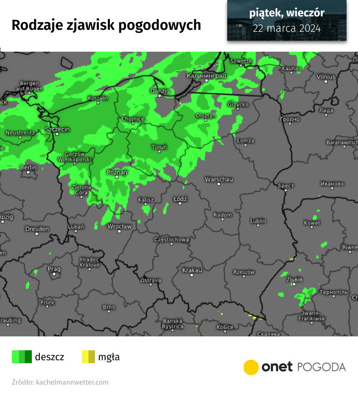 Najwięcej opadów pojawi się pod wieczór w zachodniej i północnej Polsce
