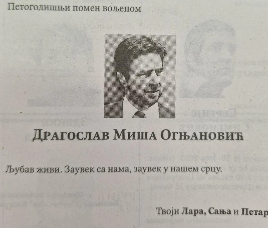 Čitulja za Mišu Ognjanovića