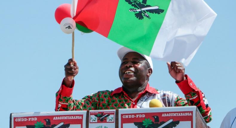 Front runner: Evariste Ndayishimiye of the ruling CNDD-FDD, pictured at the party's final campaign rally on May 16