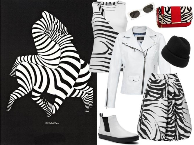 Moda inspirowana sztuką: bluzka i spódnica - COSEL/ cosel.moda, buty - Caprice/caprice.pl, kurtka - Fratelli/ www.fratelli.com.pl, torebka - Menbur/menbur.pl, pozostałe dodatki - TK MAXX