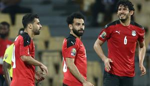 Mohamed Salah (C) celebrates after Egypt scored against Sudan Creator: Kenzo Tribouillard